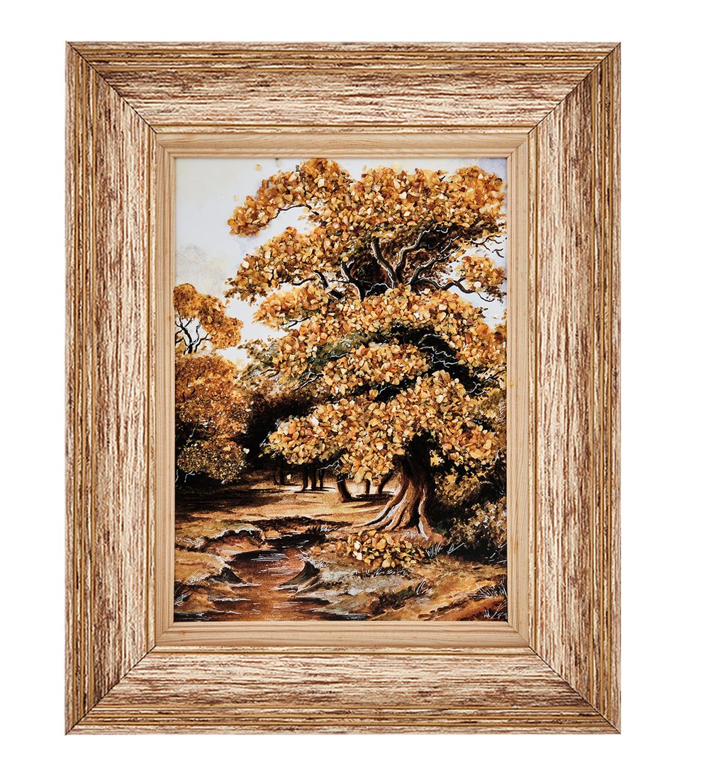 AMB-01/79 Картина «Ручей в золотом плену» (с янтарной крошкой) пласт.рамка 33х42см