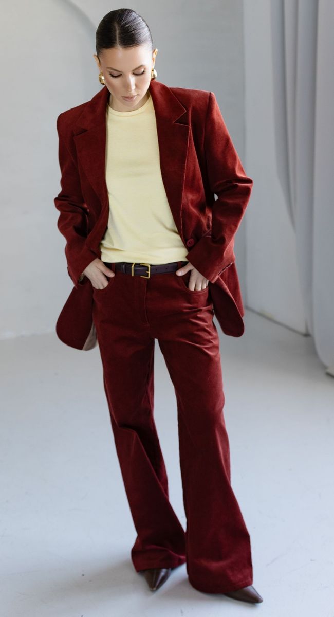 Брюки из вельвета прямые терракотовые
