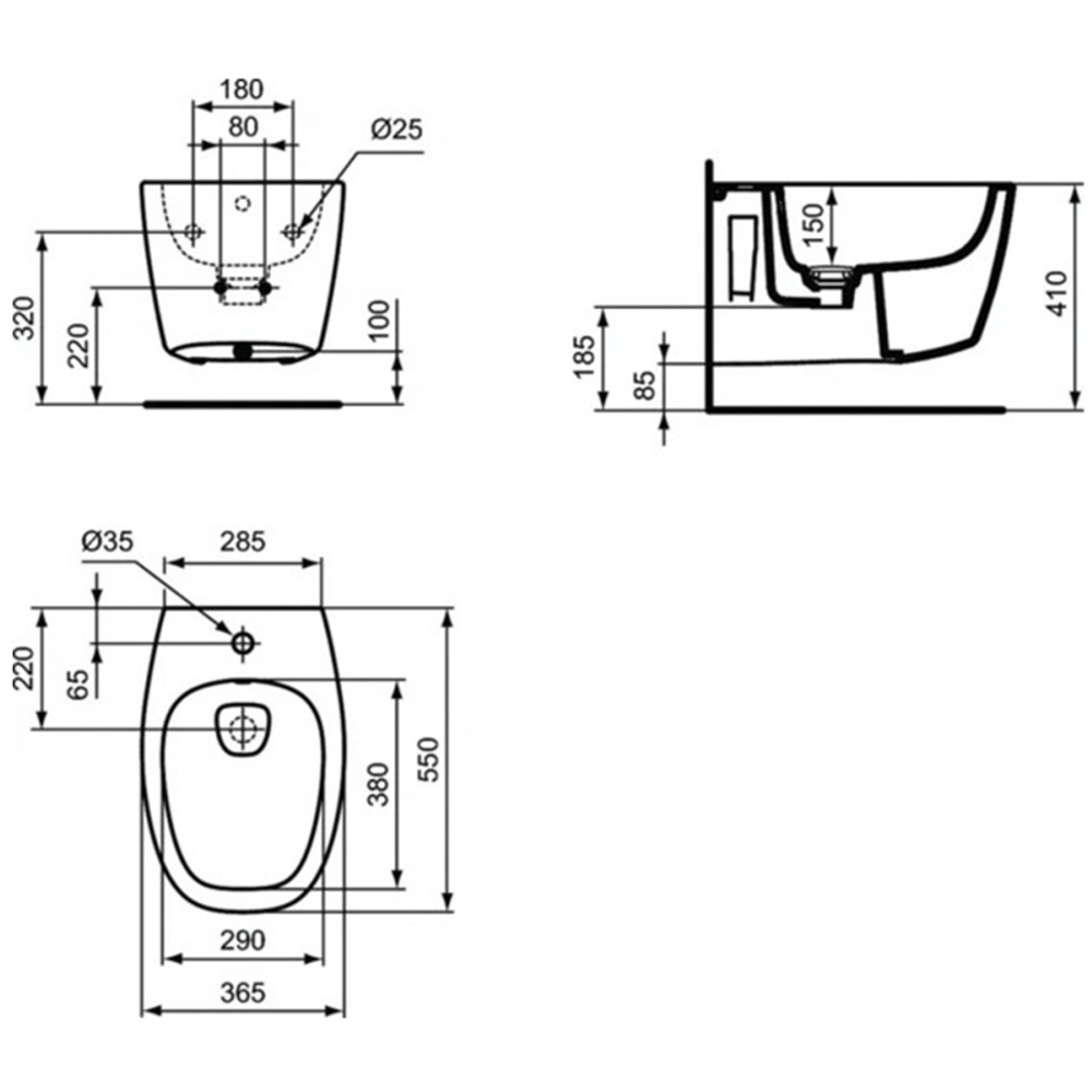 Подвесное биде, с 1-м отверстием под смеситель Ideal Standard DEA T509801