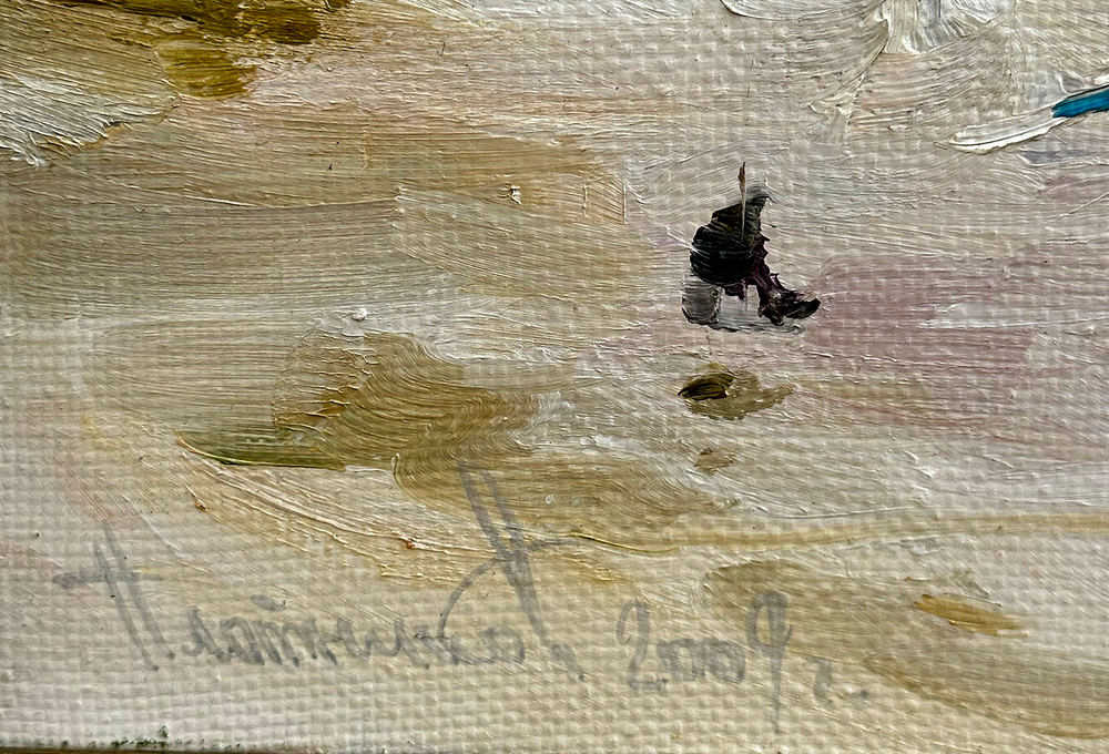 Плотников В.В. Баржа. Зима в Угличе. Холст, масло. 2009г. Размер холста 40х50 см.