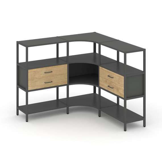 Shelf System Трехсекционный угловой стеллаж трехярусный с ящиками SN.STMU-331 Антрацит/Тиквуд Светлы