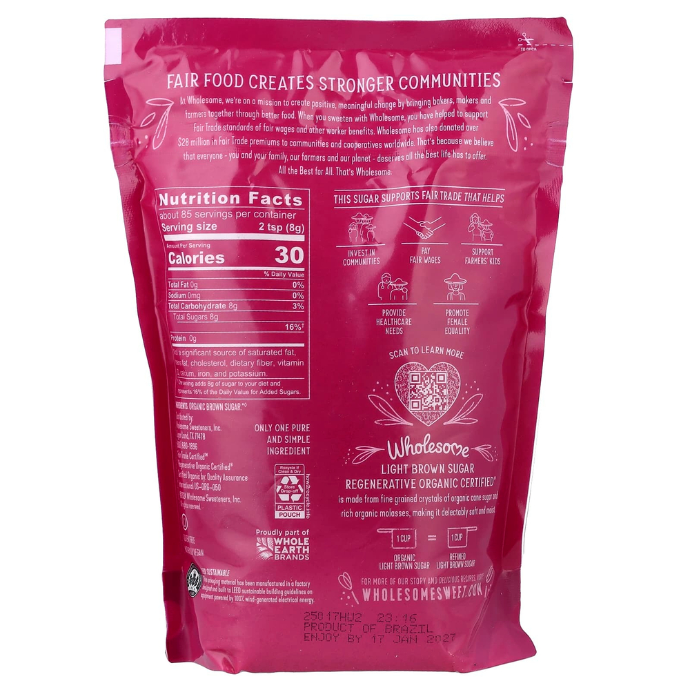 Wholesome Sweeteners, органический светлый коричневый сахар, 680 г (24 унции)