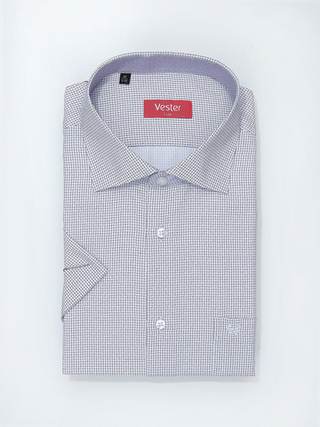 Сорочка мужская короткий рукав, серая микроклетка, хлопок/пэ VESTER 86014 60