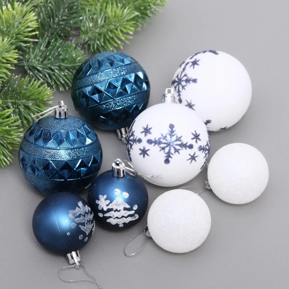 Набор шаров «Snow shine» 7 см + 5 см (24 предмета), Сапфир/белый