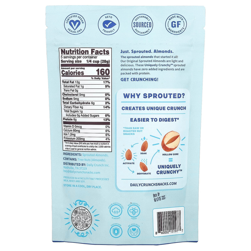 Daily Crunch, Проросший миндаль, оригинальный, 141 г (5 унций)