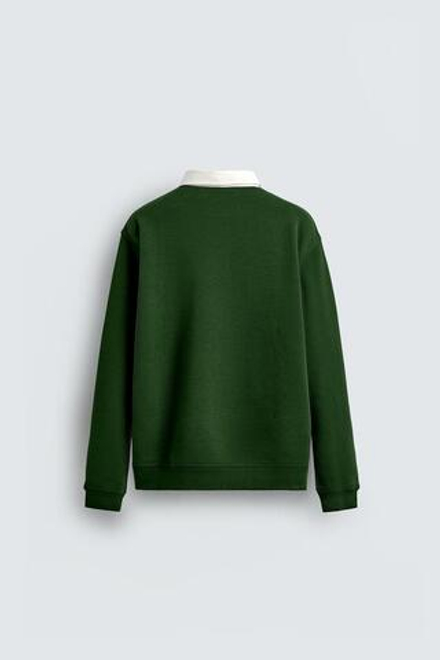 ZARA ТОЛСТОВКА-ПОЛО С КОНТРАСТНЫМ ВОРОТНИКОМ, ЯРКО-ЗЕЛЕНЫЙ