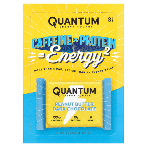 Quantum Energy Square, тёмный шоколад с арахисовой пастой, 8 энергетических батончиков по 48 г (1,69 унции)