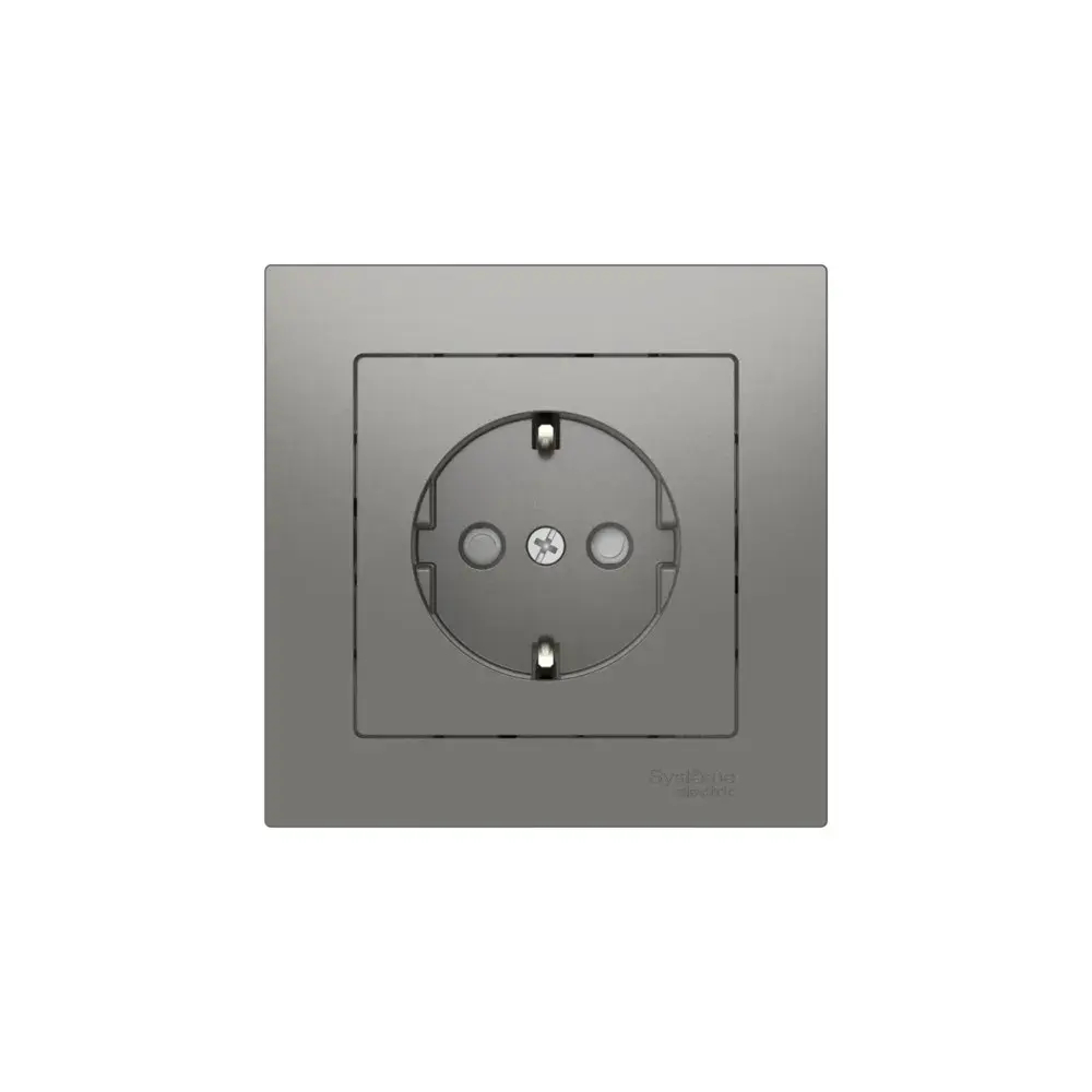 ATLASDESIGN РОЗЕТКА с заземлением со шторками, 16А, в сборе, быстрозажим. клем., СТАЛЬ