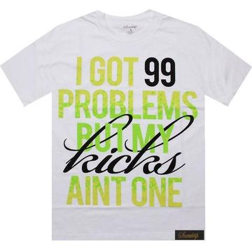 Футболка Sneaktip 99 Problems белая с салатовым