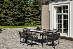 "Малага" обеденная группа на 6 персон со стульями "Марсель", каркас темно-серый, роуп темно-серый