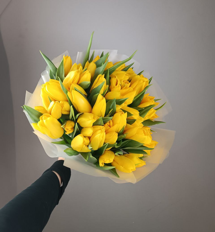 Букет желтых тюльпанов 51шт (в упаковку)