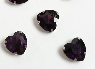 Стразы пришивные стекло в оправе "Сердечко", р. 16 мм, тёмно-сиреневый