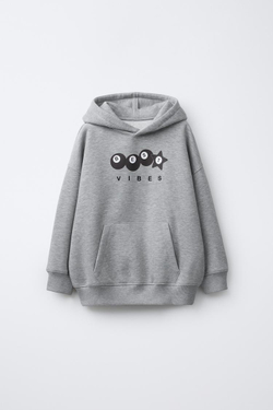 ZARA ХУДИ С ПРИНТОМ «БИЛЬЯРДНЫЙ ШАР», СЕРЫЙ МЕЛАНЖ