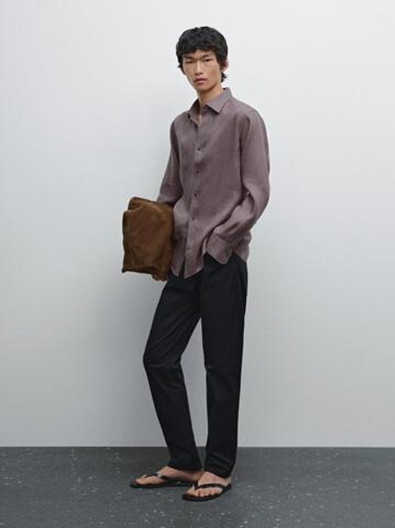 Massimo Dutti Облегающие брюки из легкого фактурного денима, темно-синий
