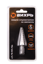 Сверло ступенчатое по металлу 4-6-8-10-12-14-16-18-20мм, P6M5, шестигранный хвостовик Вихрь