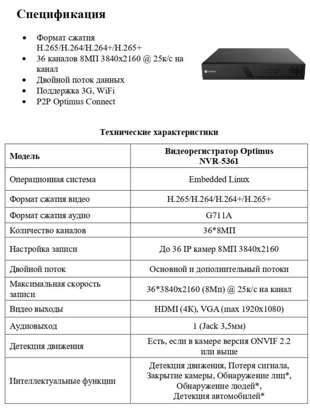 IP-видеорегистратор Optimus NVR-5361