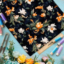 Ткань премиум флис цветочная фантазия на черном