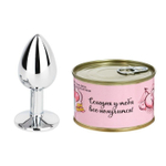 Серебристая анальная пробка в консервной банке "У тебя все получится. Но..."