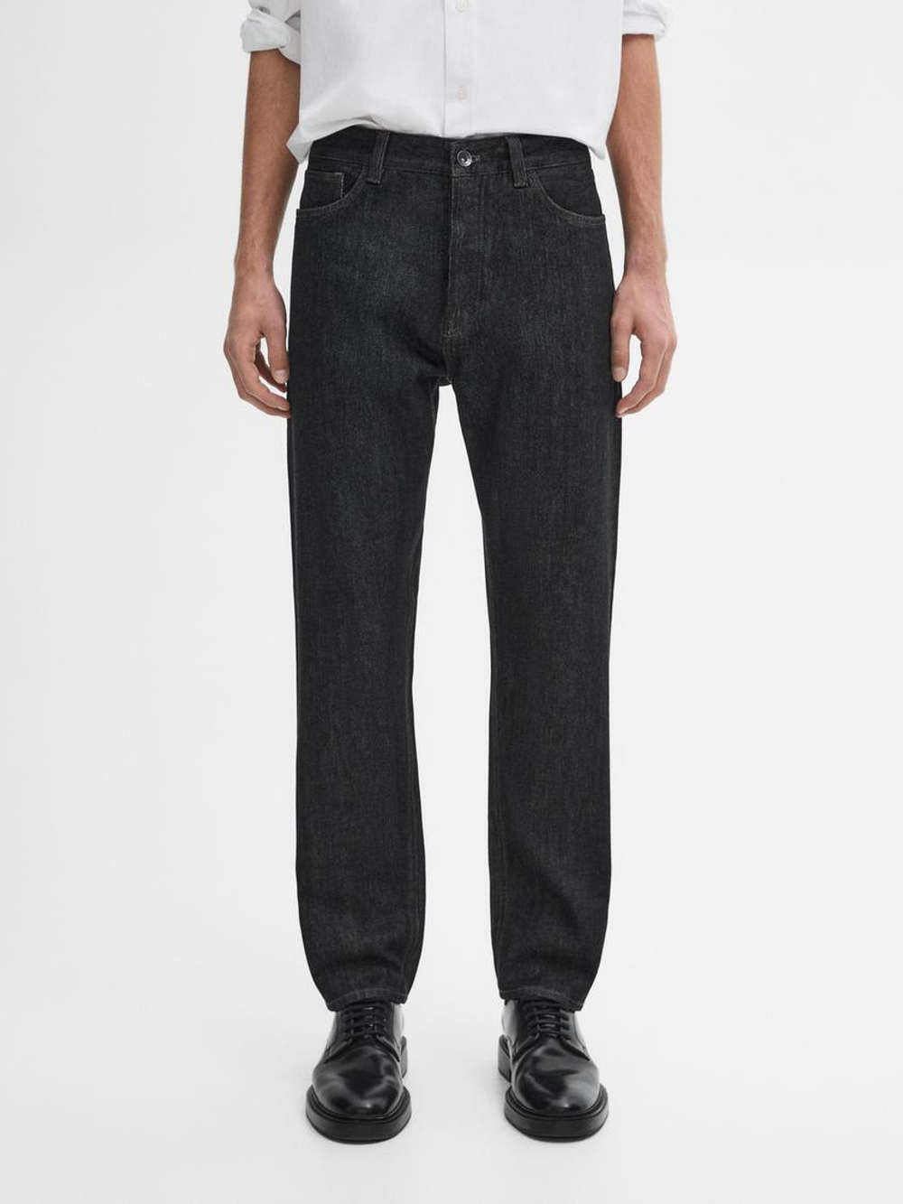 Massimo Dutti Зауженные джинсы селвидж из хлопка, черный