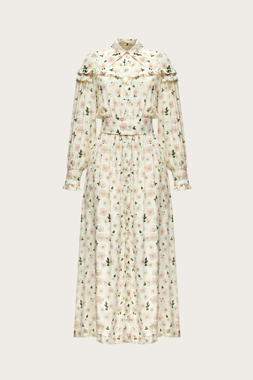 ПЛАТЬЕ-МИДИ ИЗ МОЛОЧНОГО ШЕЛКА С АВТОРСКИМ ПРИНТОМ