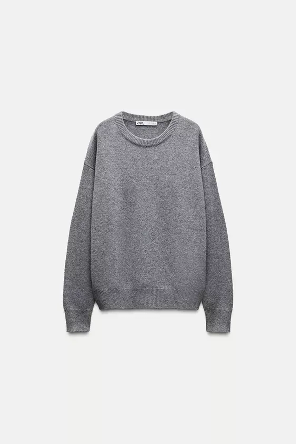 ZARA ОДНОТОННЫЙ СВИТЕР ИЗ 100% КАШЕМИРА, СЕРЫЙ