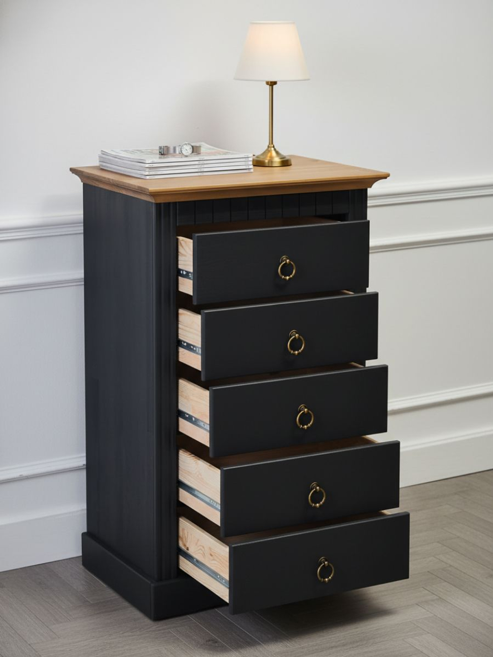 Комод, 50х39х79, Неаполь, для прихожей, для одежды и игрушек, из натурального дерева, с 5-ю ящиками, серый, Dipriz