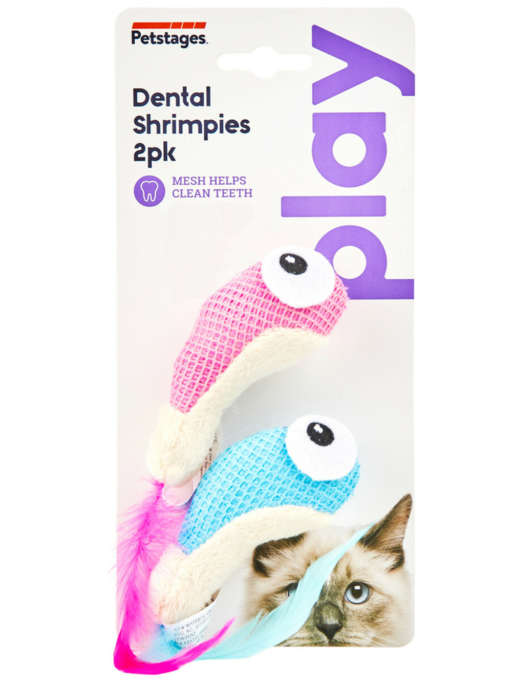Petstages игрушка для кошек Dental "Креветки" 2 шт. с кошачьей мятой, 7 см