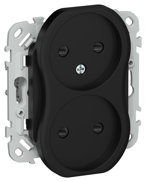 FLITE Розетка 2-местная без заземления с защитными шторками 10А РСш02-0-ФлЧ черный IEK