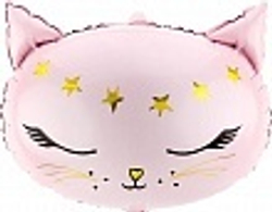 Шар (19""/48 см) Фигура, Голова, Волшебный котенок, Розовый, 1 шт. Б4 ( 3 порции) Б011