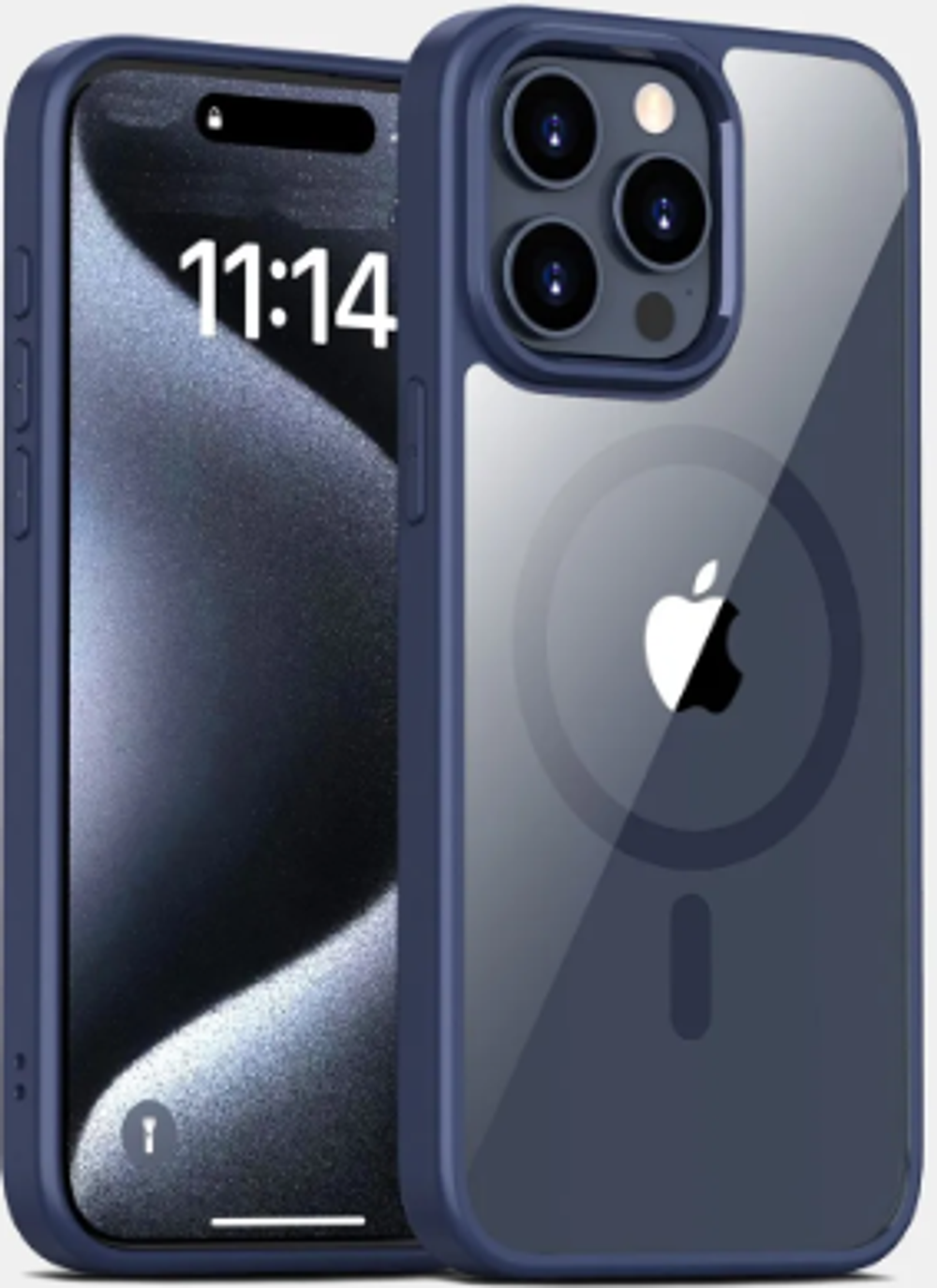Чехол-накладка Mosbros Mag Comfortable для Apple iPhone 15 Pro пластиковый прозрачно-черный (синяя рамка)