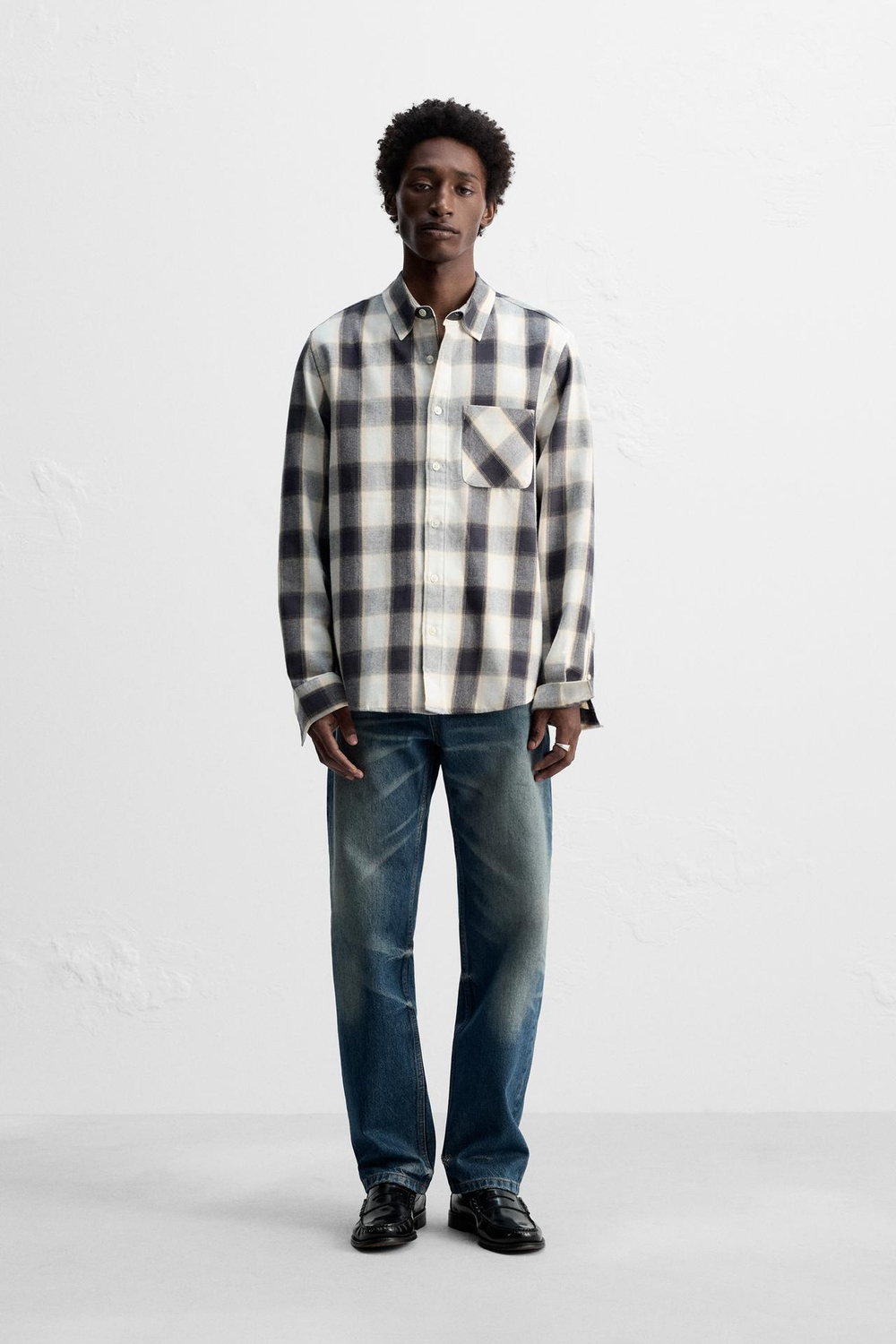 ZARА РУБАШКА В КЛЕТКУ, ЭКРЮ