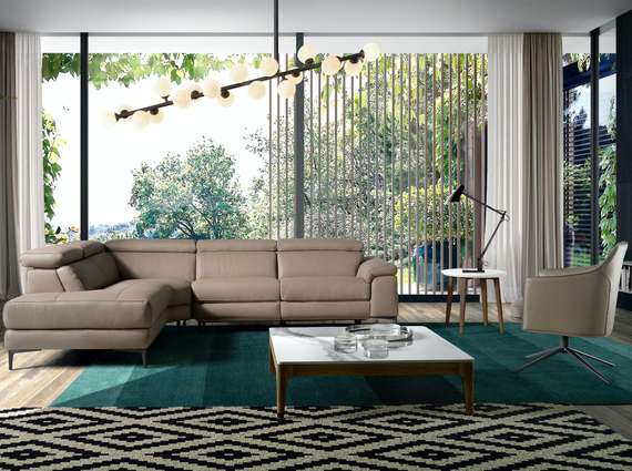 Угловой диван с реклайнером Angel Cerda 5320-L, бежевая кожа