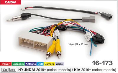 КАБЕЛЬ 16-173: Cable Kit of 9" & 10.1" HeadUnit for HYUNDAI -KIA 2019+ (select models) / Power + Speakers + Antenna + Wheel + Camera + USB