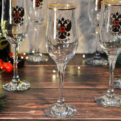 Набор бокалов 6шт 200мл с золотой каймой "Золотой Герб России"