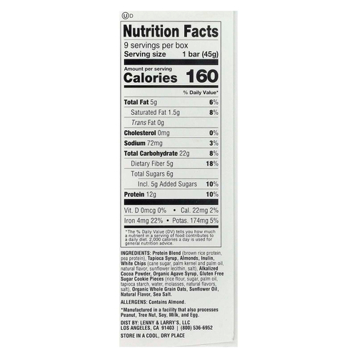 Lenny & Larry's, The Complete Cookie-Fied Bar®, печенье и крем, 9 батончиков, 45 г (1,59 унции)