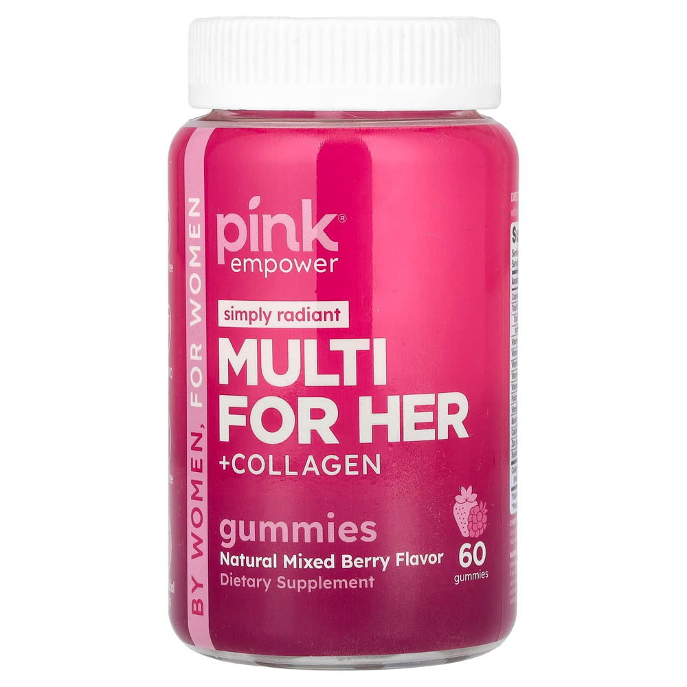 Pink, Multi For Her + Collagen Gummies, натуральное ягодное ассорти, 60 жевательных таблеток