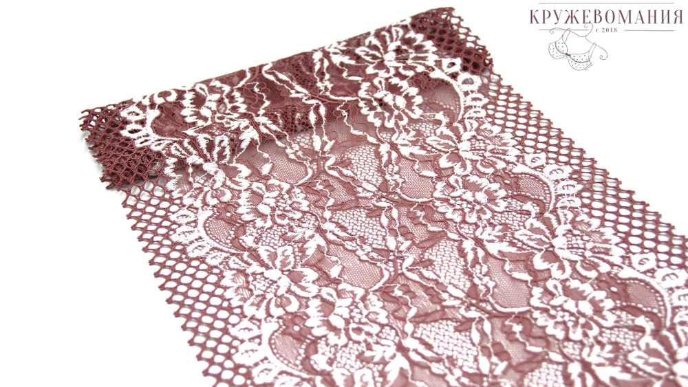 Эластичное кружево, пыльно-розовый/молочный, 22,5 см (Артикул: EK-2168), м