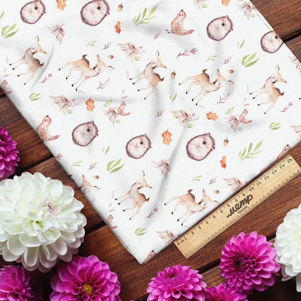 Ткань сатин ежики и оленята