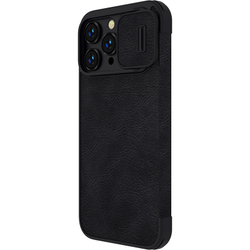 Чехол книжка от Nillkin для смартфона iPhone 14 Pro Max, черный цвет, серия Qin Pro Leather с защитной шторкой для камеры