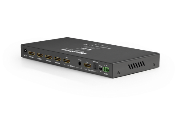 Wyrestorm EXP-MX-0402-H2 - компакный матричный  HDMI коммутатор (4K/60 4:4:4), 4 входа, 2 выхода (масштабируемые), поддержка дэ-эмбендинга аудио, ARC, CEC.