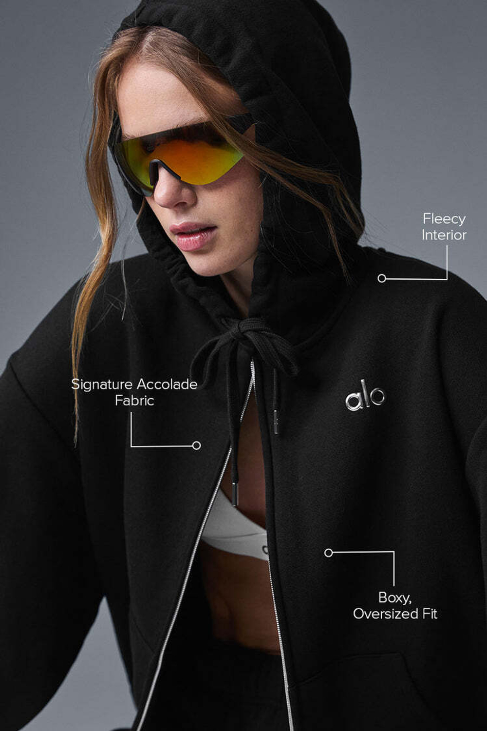 Alo yoga Толстовка Accolade с полной застежкой-молнией, черный
