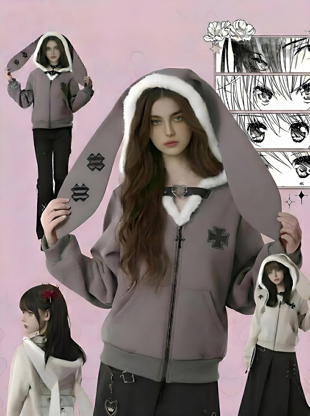 ✨Pink Savior Дерзкий кроличий бунт - Толстовка-кролик серая✨