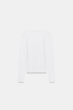 ZARA ФУТБОЛКА С ДЛИННЫМИ РУКАВАМИ, БЕЛЫЙ