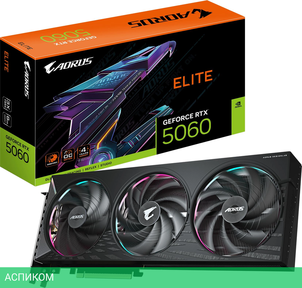 Видеокарта GigaByte GeForce RTX 5060 Elite 8G GDDR7 (GV-N5060AORUS E-8GD)