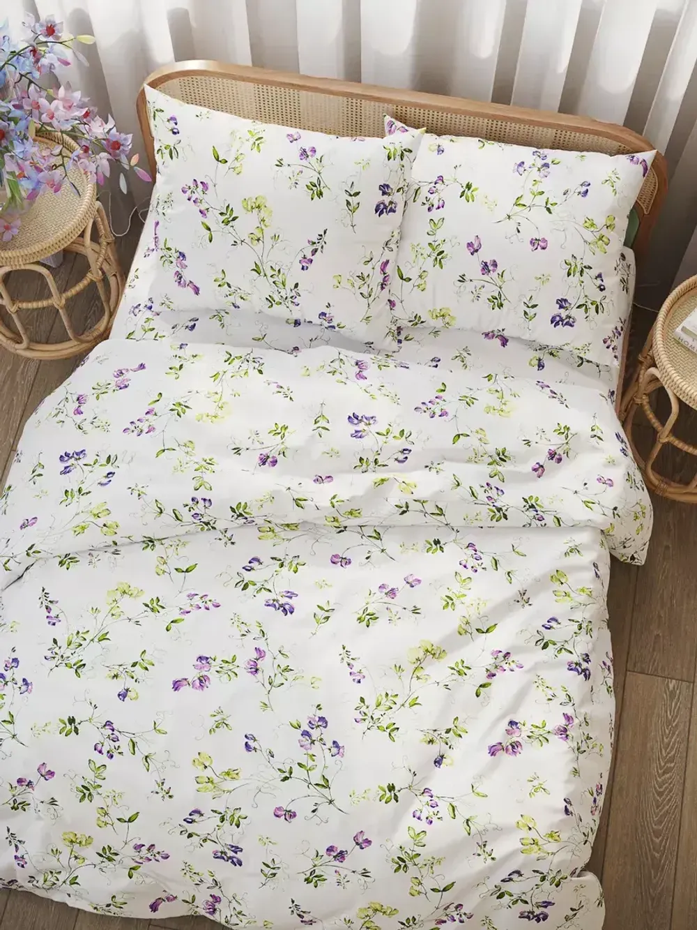 Наволочка комплект 2шт перкаль Сказка "Душистый горошек" 45х45 см на молнии