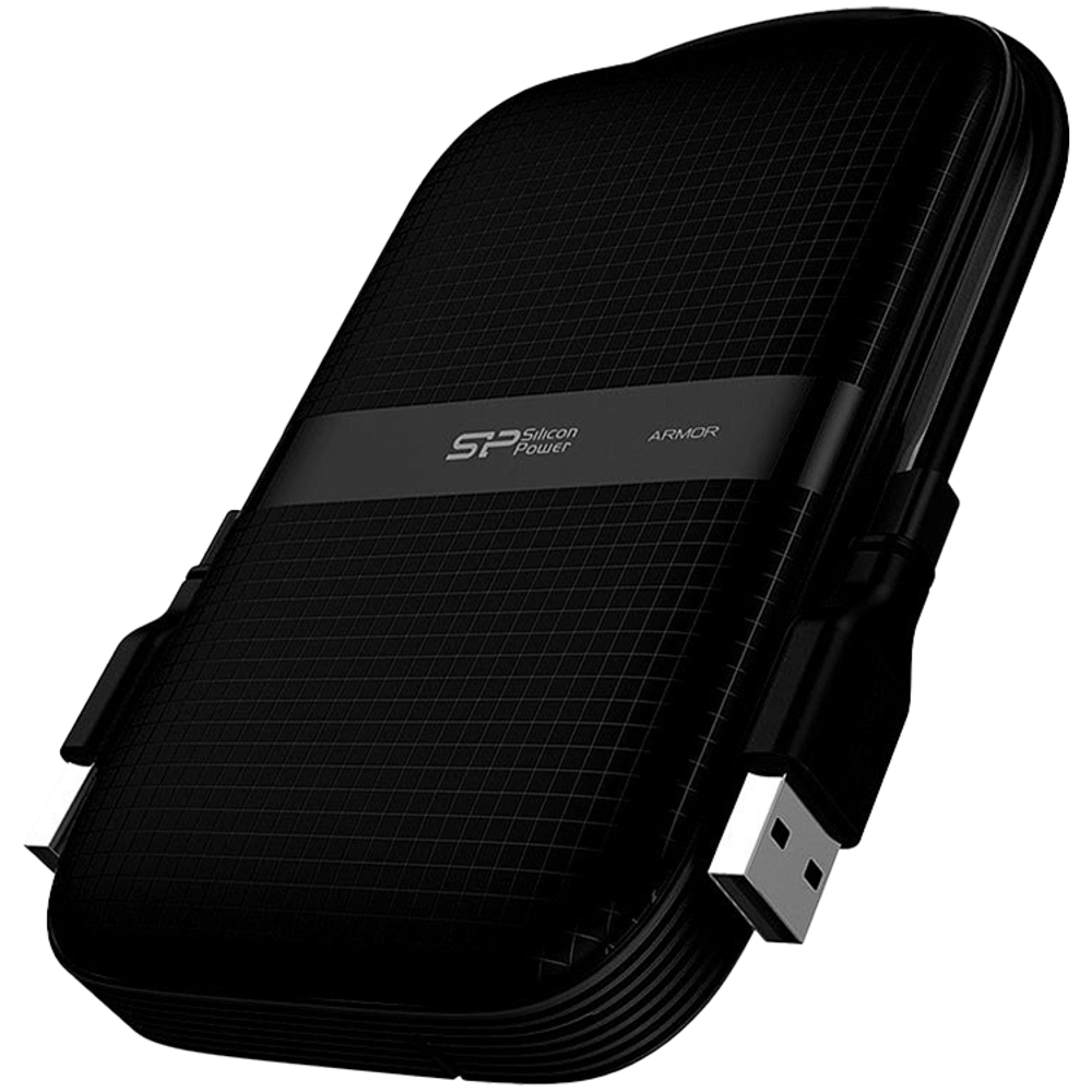 Silicon Power Armor - A60 2TB Portable HDD USB 3.2 Gen1 Black, Shockproof MIL-STD 810G Method 516.6 Procedure IV, Water-resistant IPX4, LED light