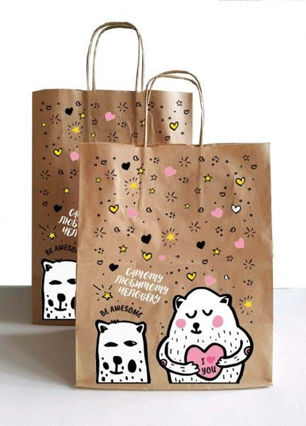 Пакет подар. бумажн. 25*22*12 см, 80 гр/м2 Друзья, крученые ручки