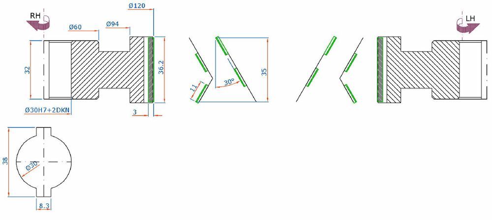 PCD фреза D.120x35x30+DKN Z=3+3 H=3 SYM