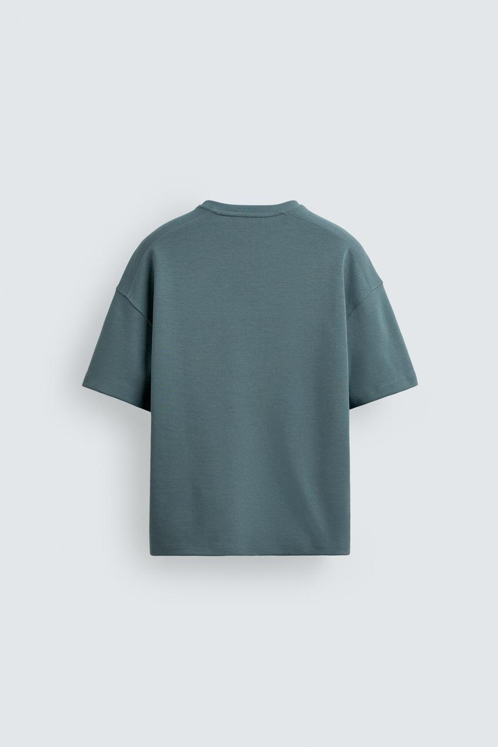 ZARA ФУТБОЛКА RELAXED FIT ИЗ ИНТЕРЛОКА, УТИНО-СИНИЙ