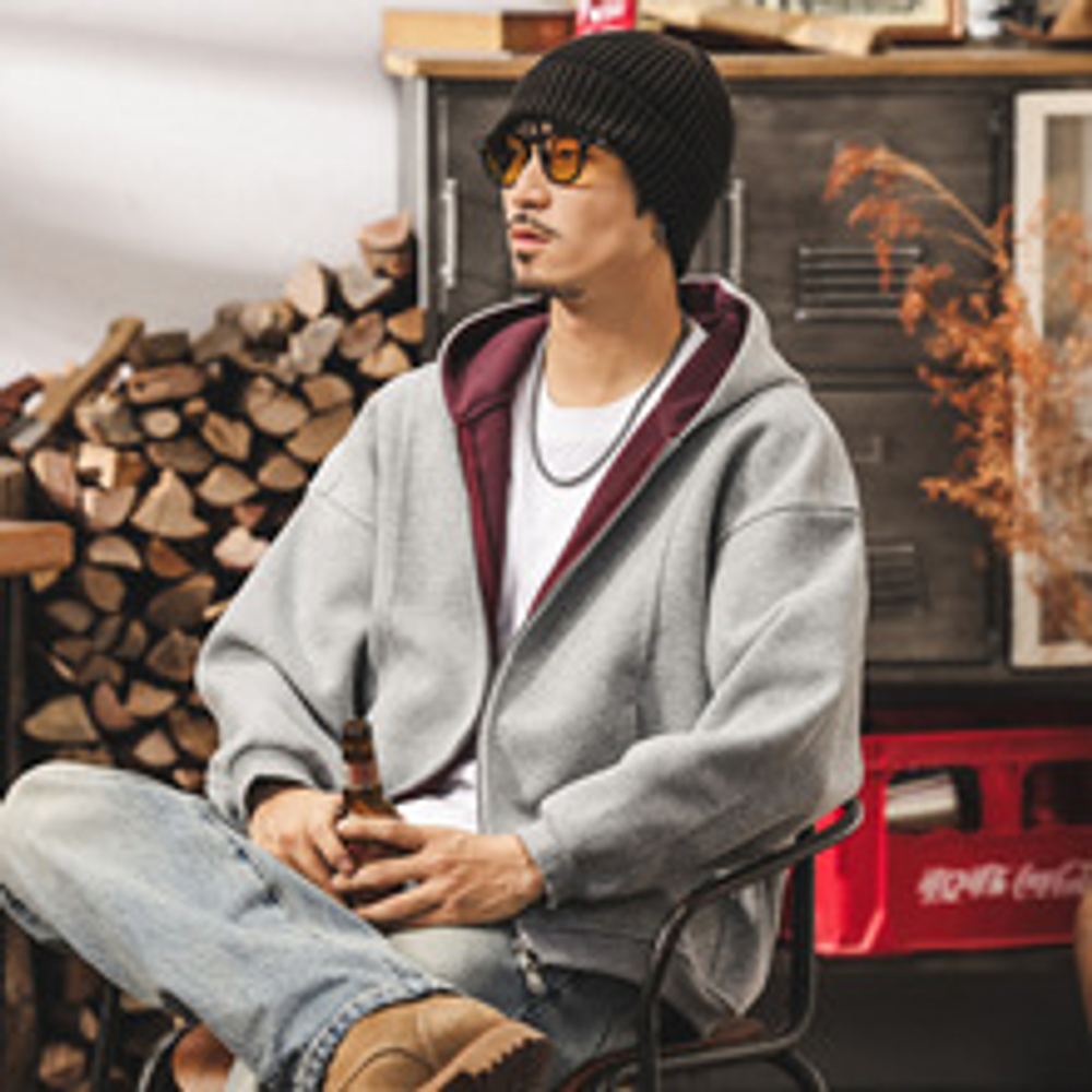 Кардиган с капюшоном и двойной молнией, мужской осенне-зимний сезок